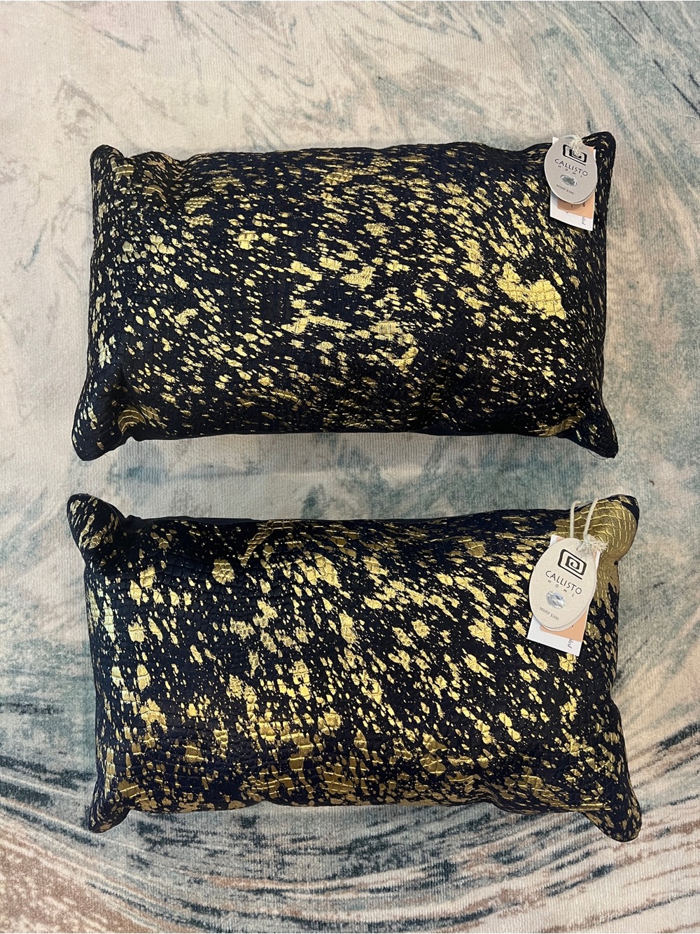 2 - Callisto Home 14” x 24” Lumbar Throw Accent Pillow Luxury Glam Cow Hide